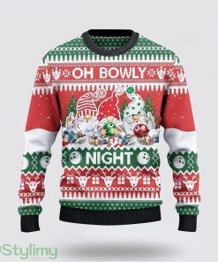 Bowling And Gnomes Lovers Gift Oh Bowly Night Ugly Christmas Sweater Christmas Gift For Bowling Enthusiasts Product Photo 1