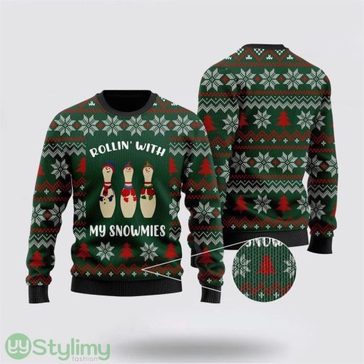 Bowling Rollin With My Snowmies Noel Pattern Ugly Christmas Sweater Christmas Gift For Bowling Enthusiasts