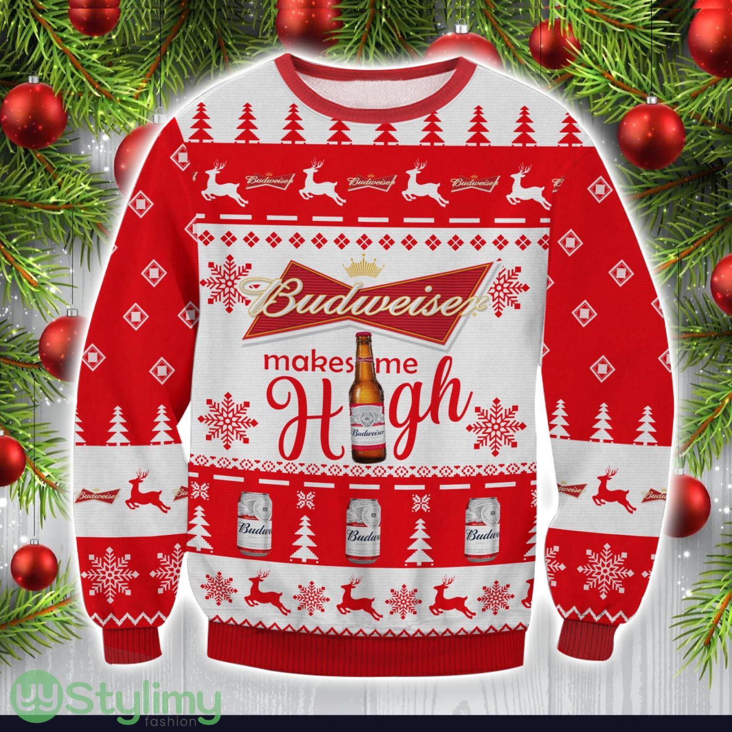 Budweiser Make Me High Ugly Christmas Sweater Special Christmas Gift 3 Budweiser Make Me High Ugly Christmas Sweater Special Christmas Gift Product Photo 1