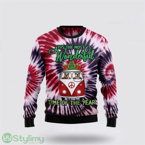 Bulldog Tie Dye Ugly Christmas Sweater Pet Lover Christmas Sweater Holiday Gift