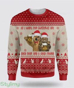 Cat All I Want For Christmas Are Good Beer And A Good Friend Ugly Christmas Sweater Cat Lover Christmas Sweater Holiday Gift Product Photo 1