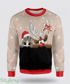 Cat And Reindeer Ugly Christmas Sweater Cat Lover Christmas Sweater Holiday Gift Product Photo 1