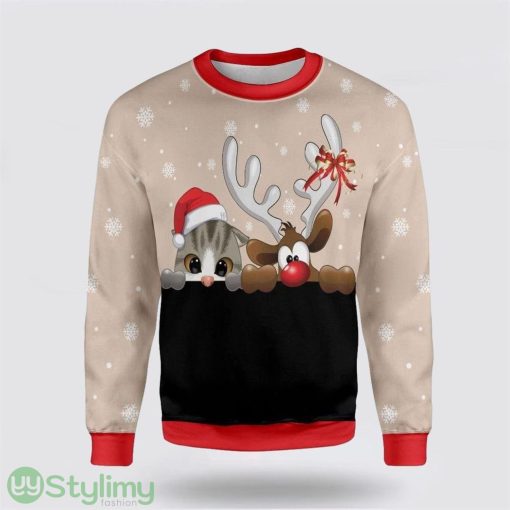 Cat And Reindeer Ugly Christmas Sweater Cat Lover Christmas Sweater Holiday Gift