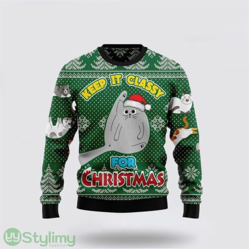 Cat Keep It Classy For Christmas Ugly Christmas Sweater 3D Cat Lover Christmas Sweater Holiday Gift