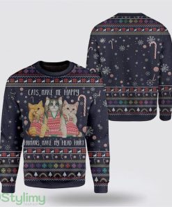 Cat Make Me Happy Ugly Christmas Sweater Cat Lover Christmas Sweater Holiday Gift Product Photo 1
