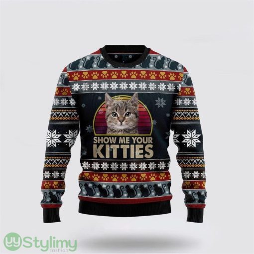 Cat Show Me Your Kitties Ugly Christmas Sweater 3D Cat Lover Christmas Sweater Holiday Gift