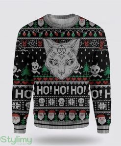 Cat Sweater Wicca Black Cat Ho Ho Ho Christmas Pattern Ugly Sweater Cat Lover Christmas Sweater Holiday Gift Product Photo 1