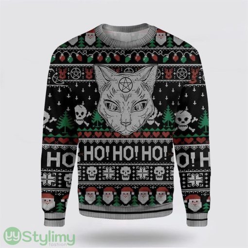 Cat Sweater Wicca Black Cat Ho Ho Ho Christmas Pattern Ugly Sweater Cat Lover Christmas Sweater Holiday Gift
