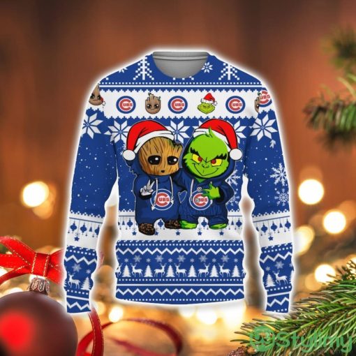 Chicago Cubs Baby Groot And Grinch Best Friends Football American Ugly Christmas Sweater