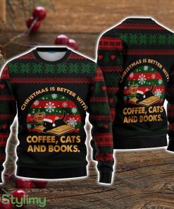 Christmas Better With Cat Coffee Books Black Red Ugly Christmas Sweater Christmas Holiday Gift For Men And Women Product Photo 1