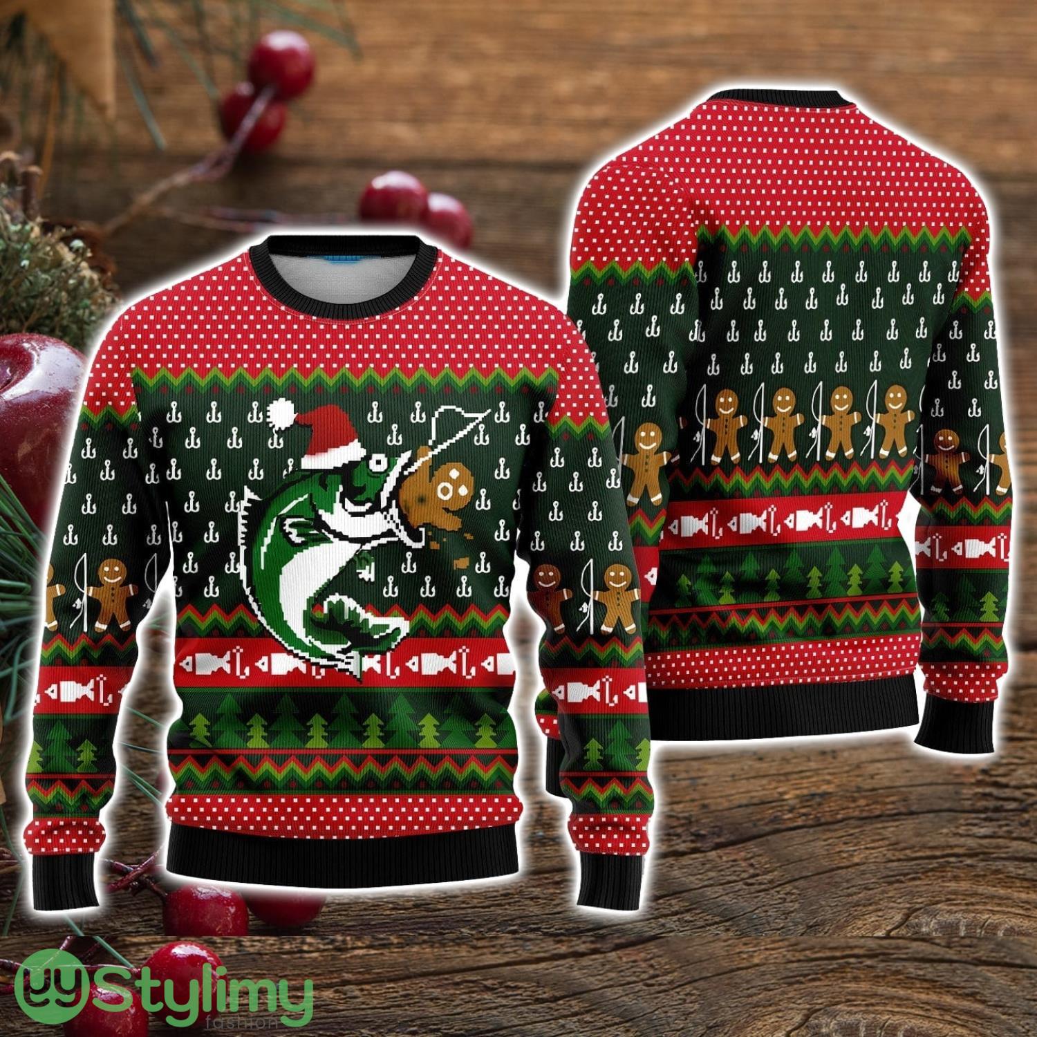 Christmas Fishing Green Red Ugly Christmas Sweater Christmas Holiday Gift For Men And Women 3 Christmas Fishing Green Red Ugly Christmas Sweater Christmas Holiday Gift For Men And Women Product Photo 1