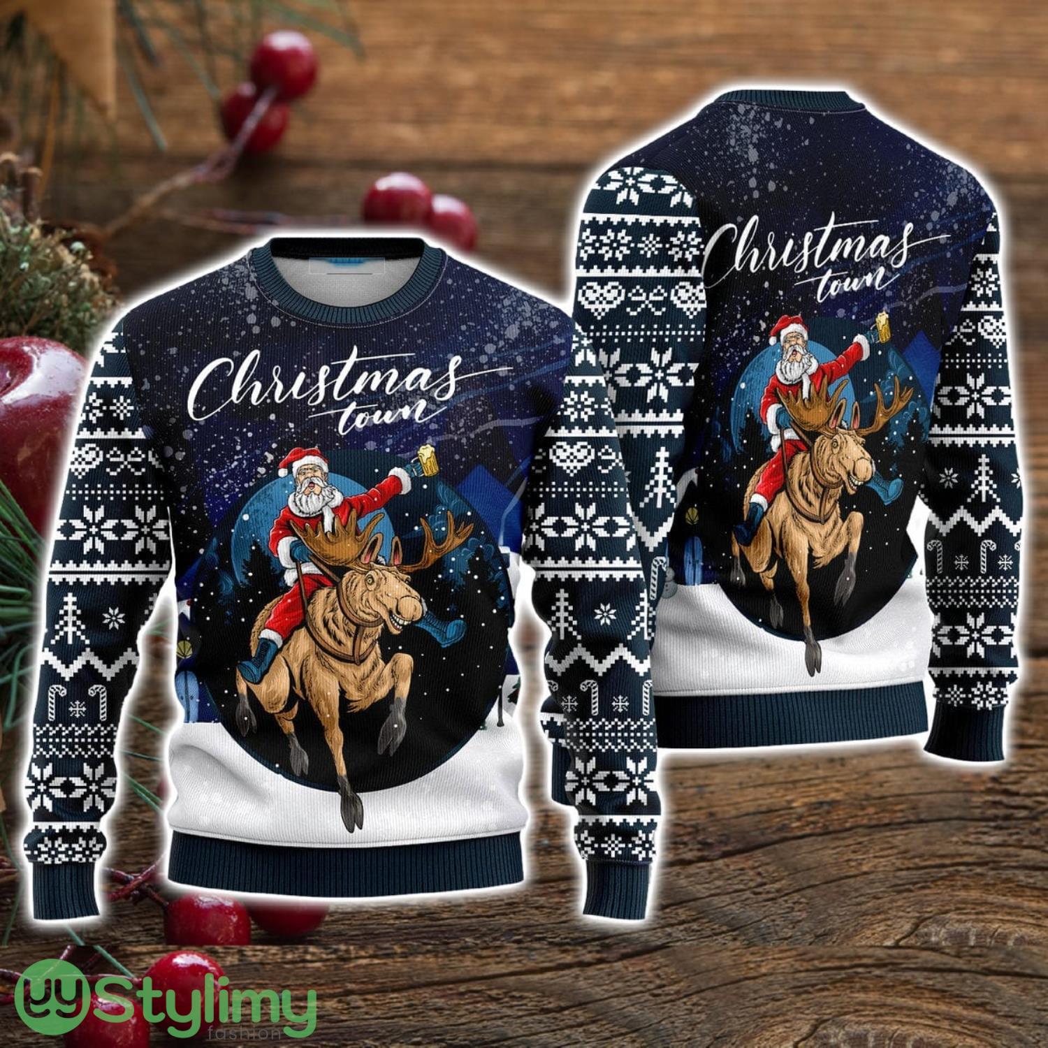 Christmas Town Santa Claus Rides Reindeer Ugly Christmas Sweater Christmas Holiday Gift For Men And Women 3 Christmas Town Santa Claus Rides Reindeer Ugly Christmas Sweater Christmas Holiday Gift For Men And Women Product Photo 1