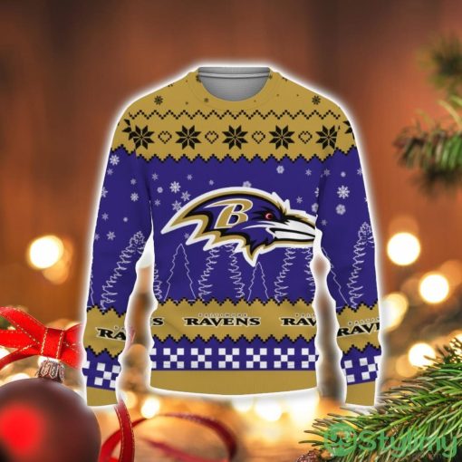 Christmas Urly Sweater Snow Team Logo Baltimore RavensUnisex Gifts For Fan Christmas Tree 3D Sweater Holiday Gift Christmas Gift