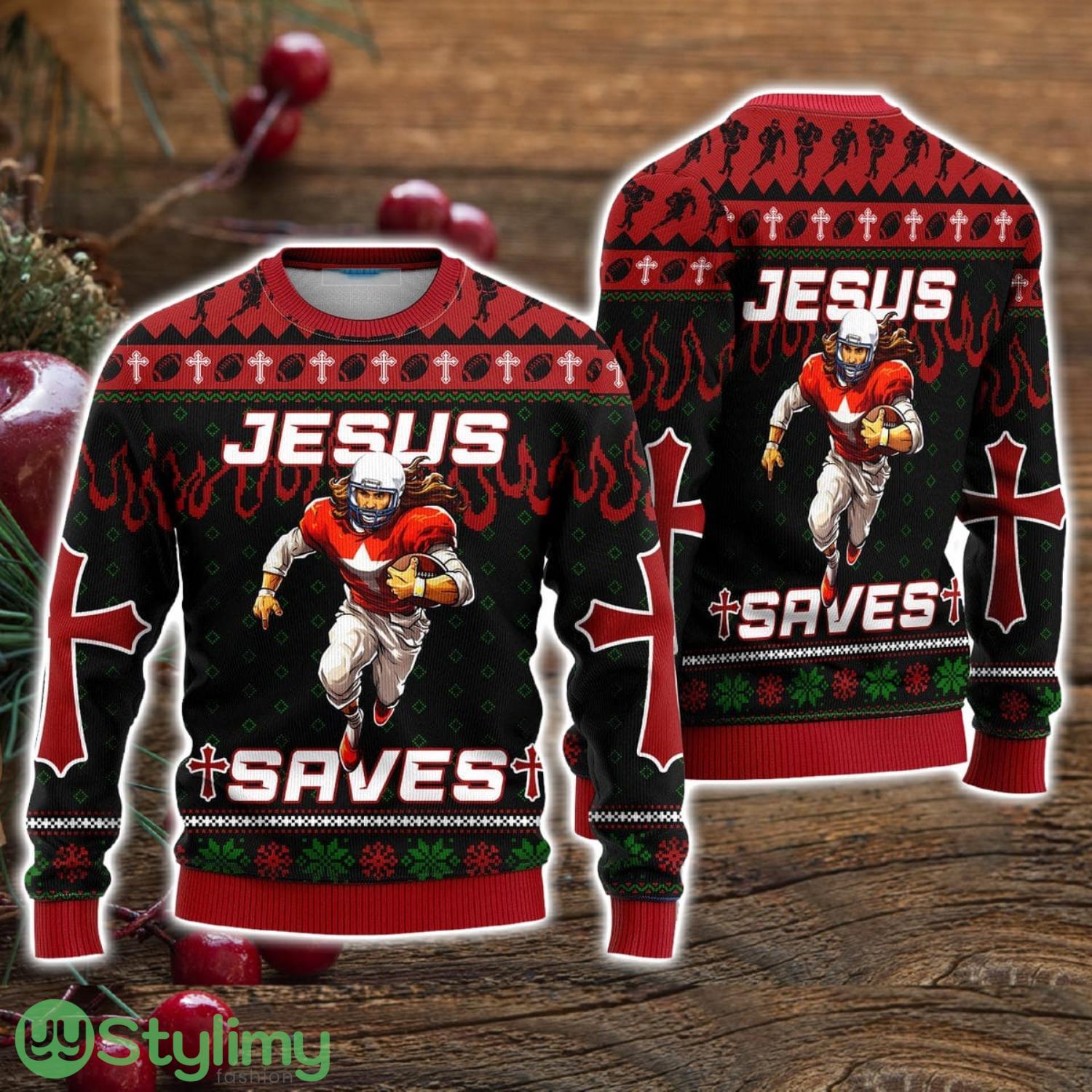 Cool Jesus American Football Team Red Ugly Christmas Sweater Christmas Holiday Gift For Men And Women 3 Cool Jesus American Football Team Red Ugly Christmas Sweater Christmas Holiday Gift For Men And Women Product Photo 1