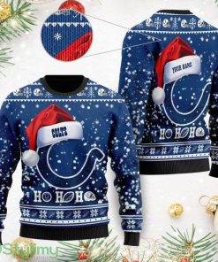 Custom Name Indianapolis Colts Symbol Wearing Santa Claus Hat Ho Ho Ho All Over Print Sweater Gift Christmas - Custom Name Indianapolis Colts Symbol Wearing Santa Claus Hat Ho Ho Ho All Over Print Sweater Gift Christmas
