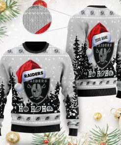 Custom Name Las Vegas Raiders Symbol Wearing Santa Claus Hat Cute Pattern Ho Ho Ho All Over Print Sweater Gift Christmas - 131123-123003