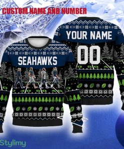 Custom Number And Name Seahawks Walking Abbey Road Ugly Christmas Sweater Football Fans Gift Familys - Custom Number And Name Seahawks Walking Abbey Road Ugly Christmas Sweater Football Fans Gift Familys