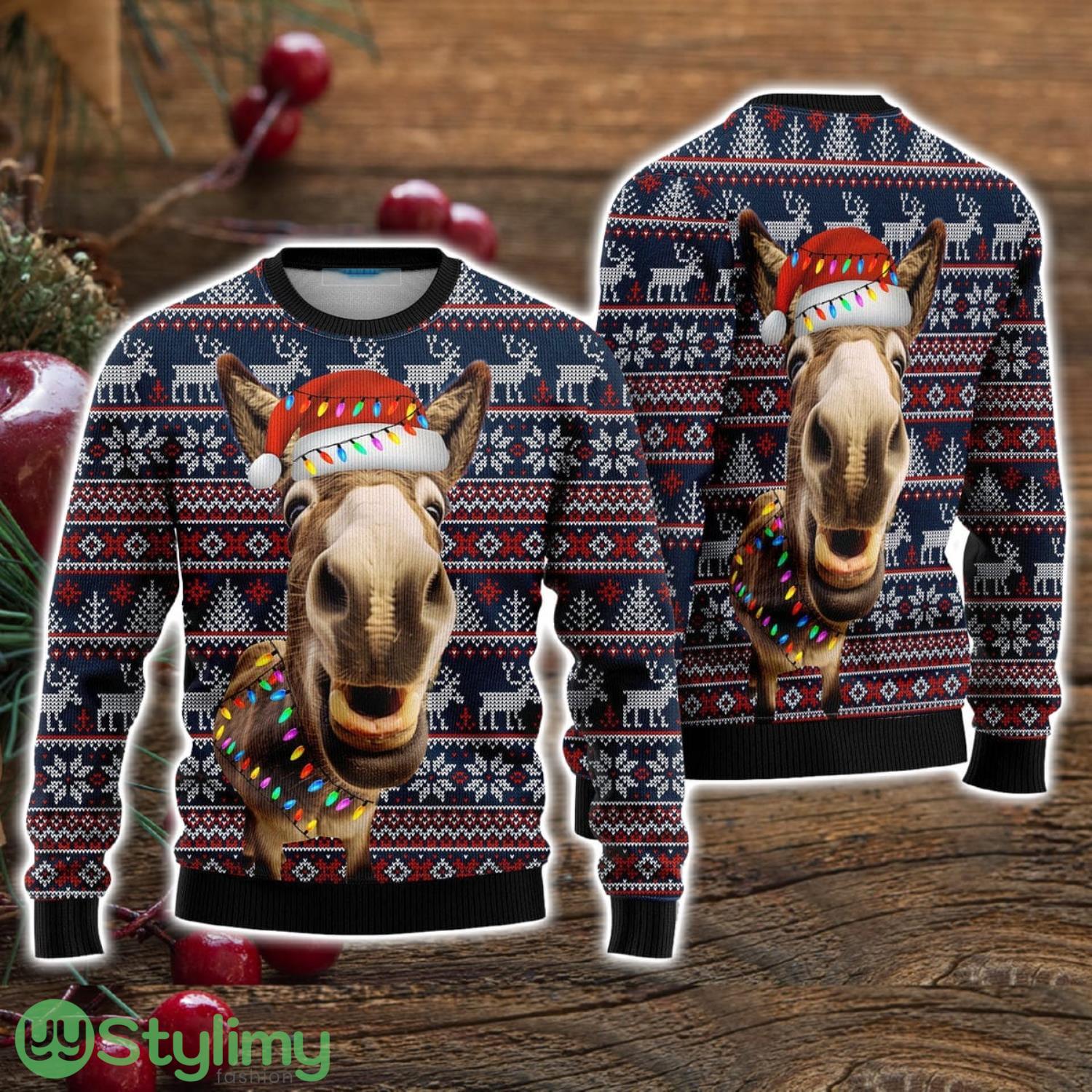 Donkey Funny Colorful Light Ugly Christmas Sweater Christmas Holiday Gift For Men And Women 3 Donkey Funny Colorful Light Ugly Christmas Sweater Christmas Holiday Gift For Men And Women Product Photo 1