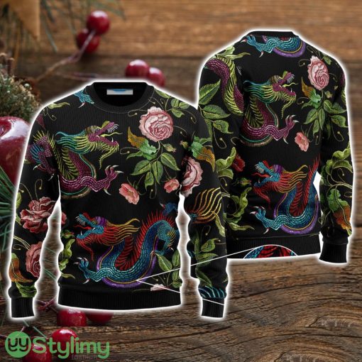 Dragons Flower Pattern Pullover Ugly Christmas Sweater Christmas Holiday Gift For Men And Women Product Photo 1