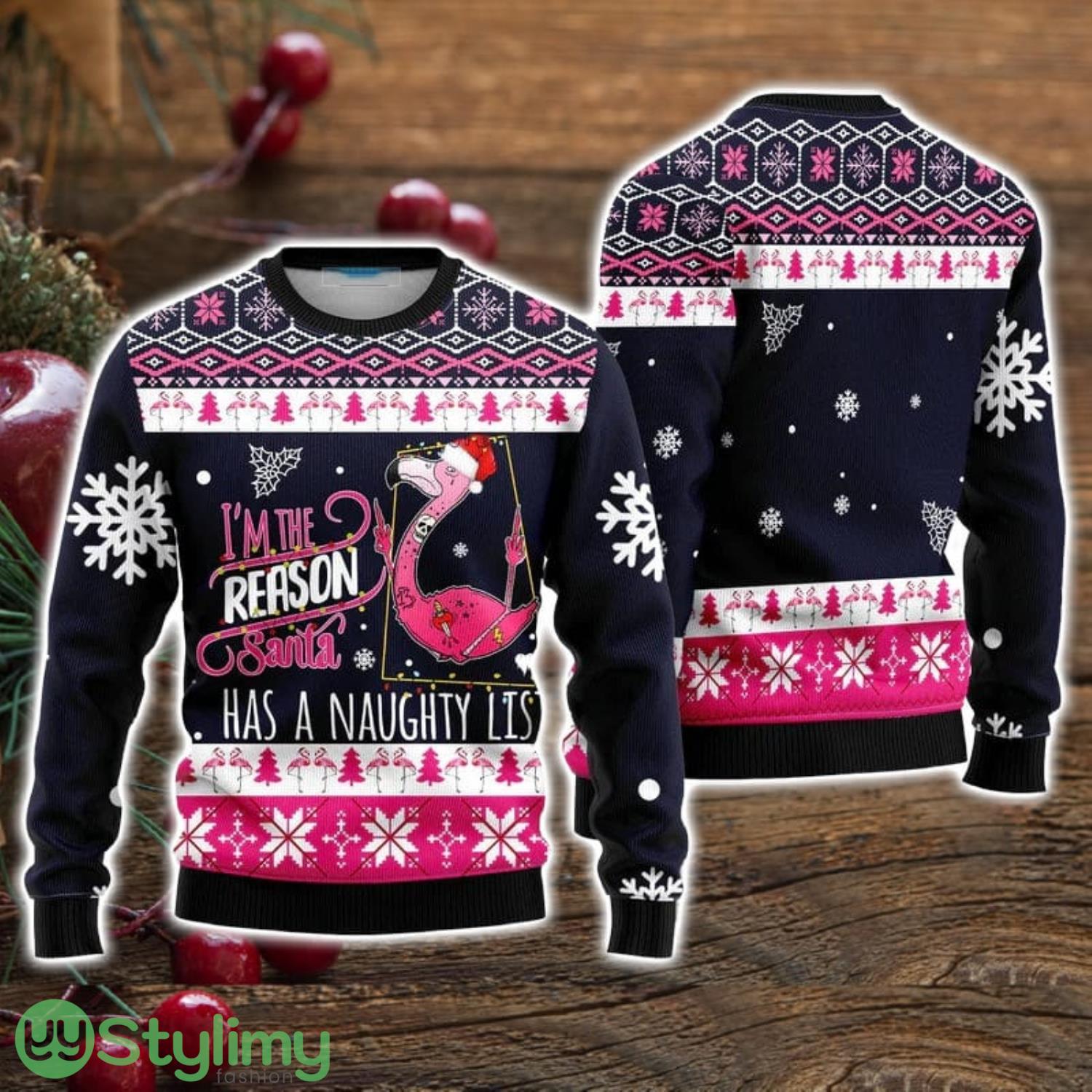 Flamingo I Am The Reason Santa Has A Naughty Ugly Christmas Sweater Christmas Holiday Gift For Men And Women 3 Flamingo I Am The Reason Santa Has A Naughty Ugly Christmas Sweater Christmas Holiday Gift For Men And Women Product Photo 1