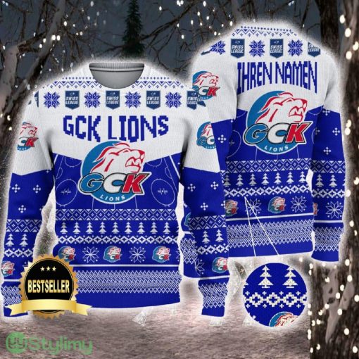GCK Lions Ugly Christmas Sweater Logo Custom Name Gift Fans