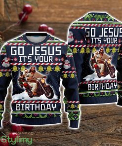 Go Jesus It's Your Birthday Santa Jesus Riding Motorbike Ugly Christmas Sweater Christmas Holiday Gift For Men And Women Product Photo 1