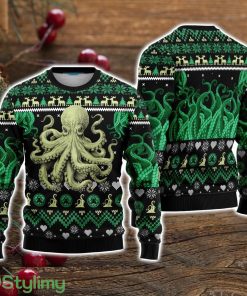 Green And Black Octopus The Call Of Great Old One Ugly Christmas Sweater Christmas Holiday Gift For Men And Women Product Photo 1