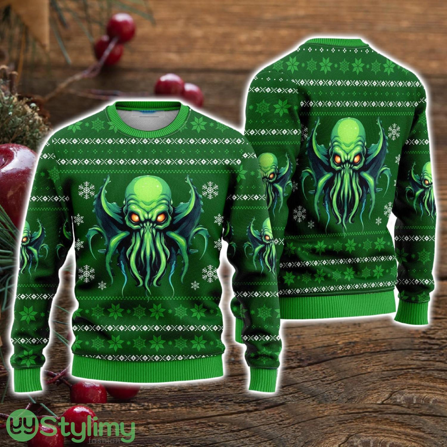 Green Octopus Great Old One Ugly Christmas Sweater Christmas Holiday Gift For Men And Women 3 Green Octopus Great Old One Ugly Christmas Sweater Christmas Holiday Gift For Men And Women Product Photo 1