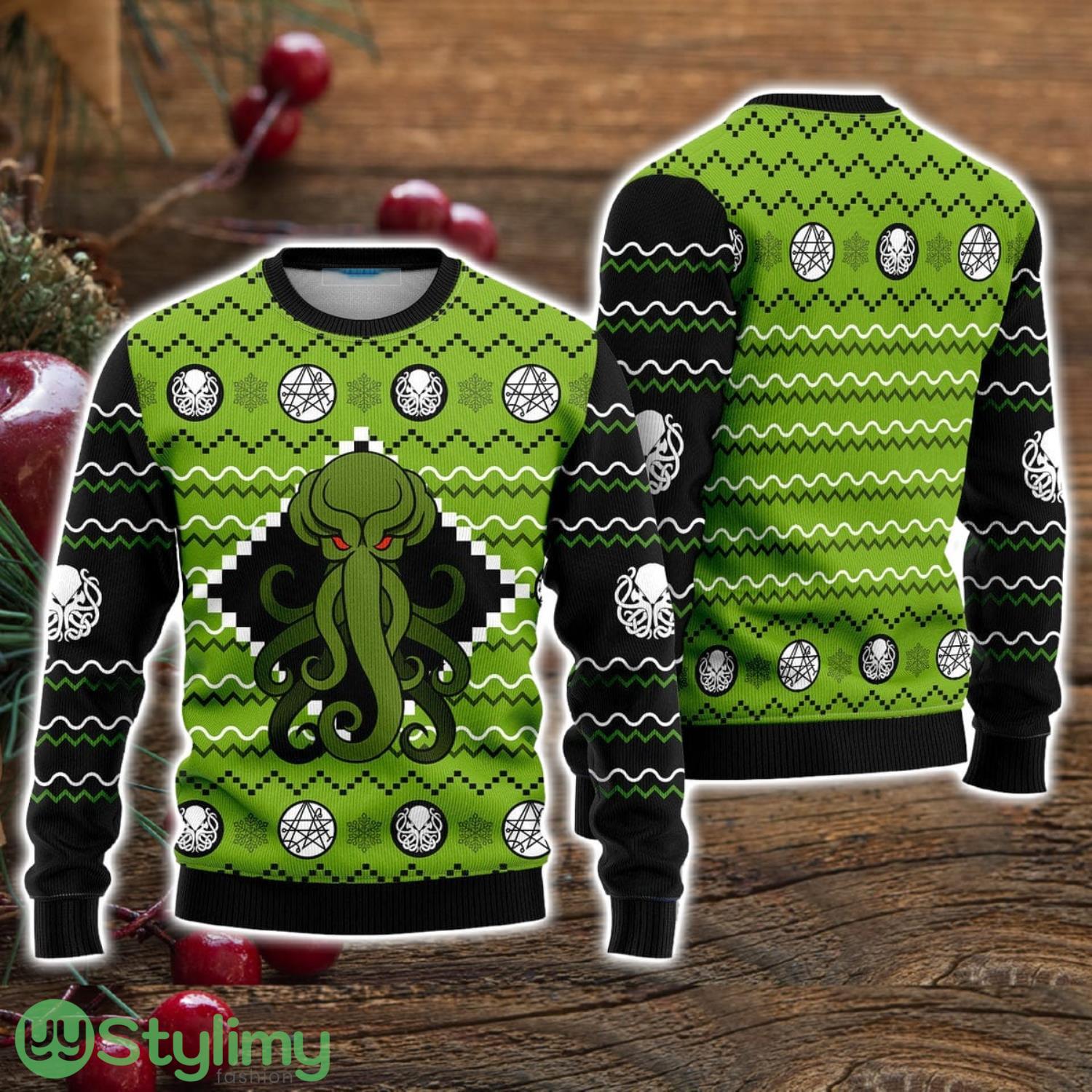 Green Octopus The Call Of Great Old One Ugly Christmas Sweater 3D Sweater 3 Green Octopus The Call Of Great Old One Ugly Christmas Sweater 3D Sweater Product Photo 1