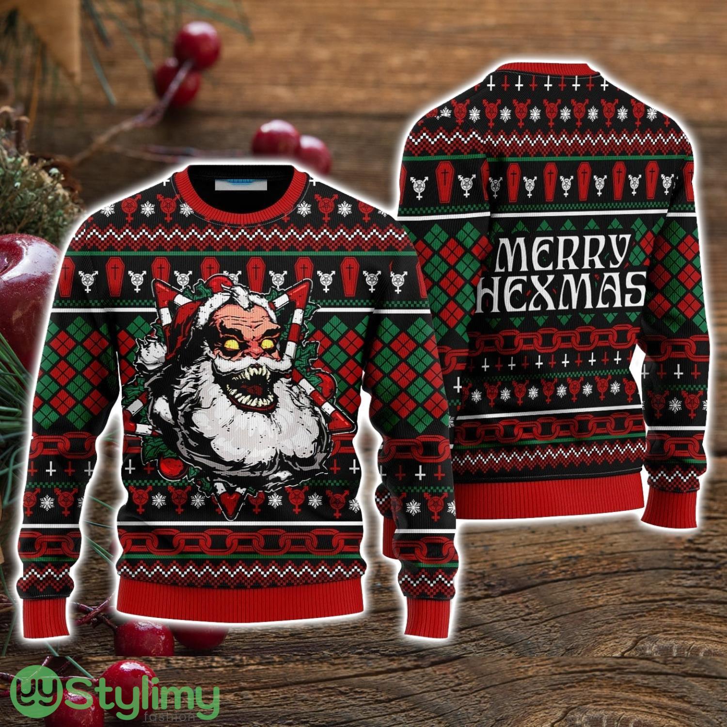 Hail Santa Merry Hexmas Ugly Christmas Sweater Christmas Holiday Gift For Men And Women 3 Hail Santa Merry Hexmas Ugly Christmas Sweater Christmas Holiday Gift For Men And Women Product Photo 1