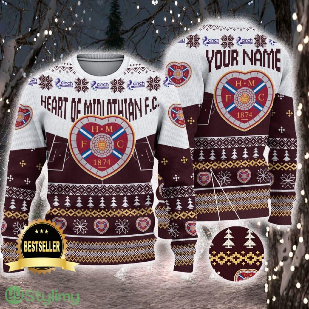 Heart of Midlothian FC Ugly Christmas Sweater Logo Custom Name Gift Fans 3 Heart of Midlothian FC Ugly Christmas Sweater Logo Custom Name Gift Fans - Heart of Midlothian FC Ugly Christmas Sweater Logo Custom Name Gift Fans