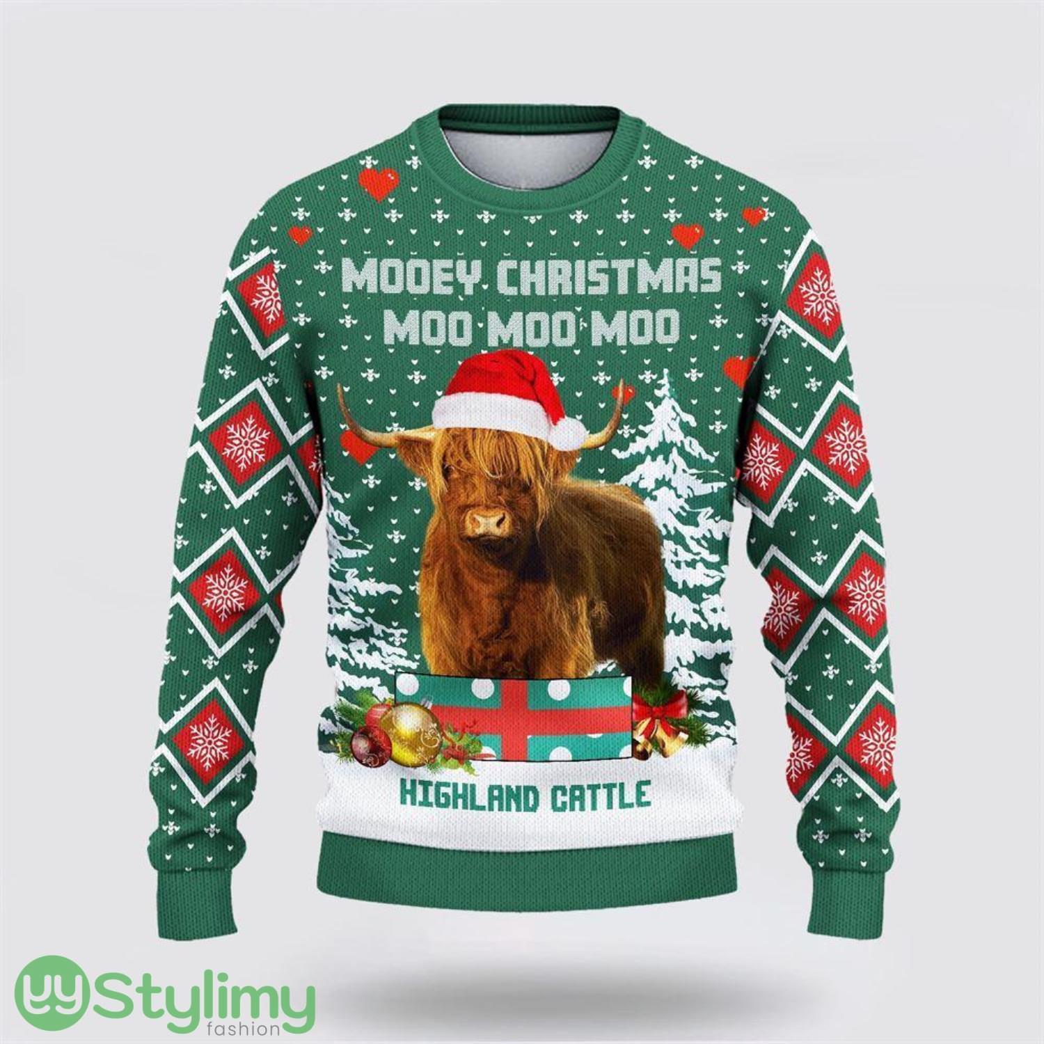 Highland Cattle Green Merry Christmas Ugly Sweater Gifts For Farmers 2 Highland Cattle Green Merry Christmas Ugly Sweater Gifts For Farmers Product Photo 1
