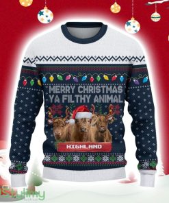 Highland Cattle Green Pattern Ugly Christmas Sweater Gift Christmas Product Photo 1