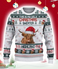 Highland Cattle Green Ugly Christmas Sweater Gift Christmas Product Photo 1