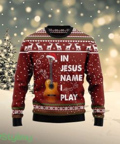 In Jesus Name I Play Guitar Ugly Christmas Sweater Product Photo 1