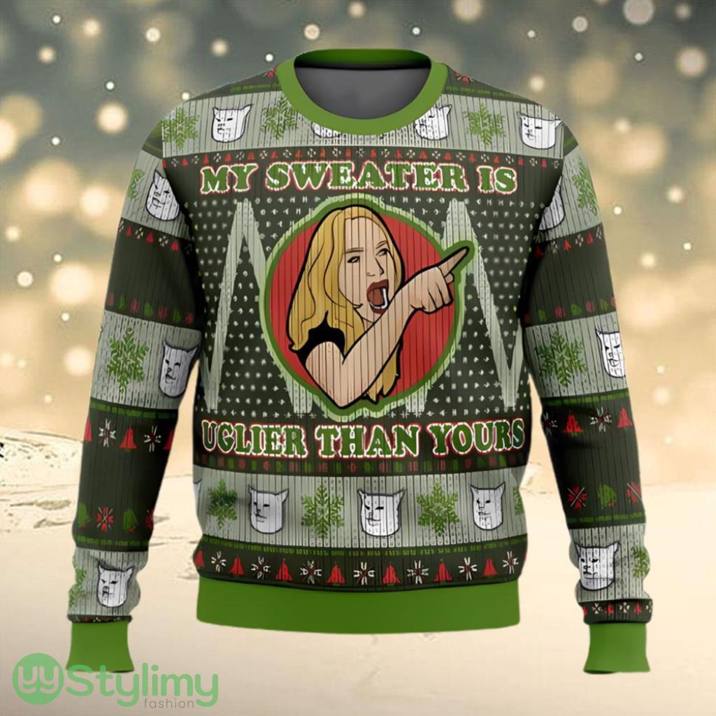 Karen Yelling At Grumpy Cat Ugly Christmas Sweater 3 Karen Yelling At Grumpy Cat Ugly Christmas Sweater Product Photo 1