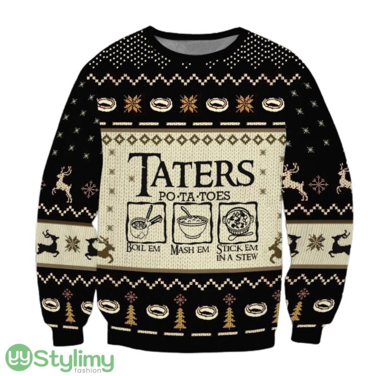LOTR Lord of the Rings Taters Potatoes Black 3D Ugly Christmas Sweater Christmas Gift 3 LOTR Lord of the Rings Taters Potatoes Black 3D Ugly Christmas Sweater Christmas Gift Product Photo 1