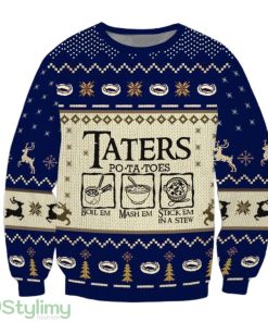 LOTR Lord of the Rings Taters - Potatoes Blue 3D Ugly Christmas Sweater Christmas Gift Product Photo 1