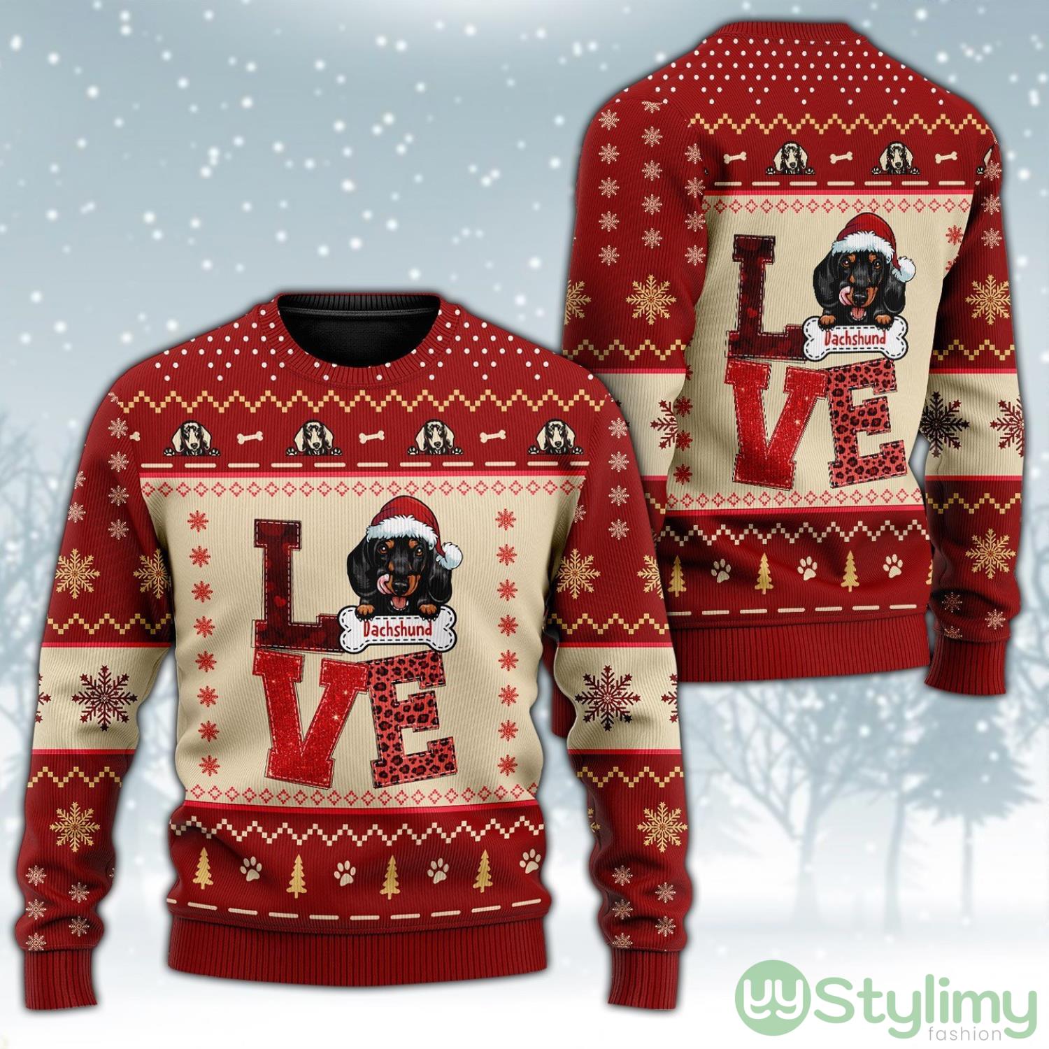 Love Dachshund 3D Ugly Christmas Sweater Cute Dog Mom Holiday Christmas Gift Ideas For Her 3 Love Dachshund 3D Ugly Christmas Sweater Cute Dog Mom Holiday Christmas Gift Ideas For Her Product Photo 1