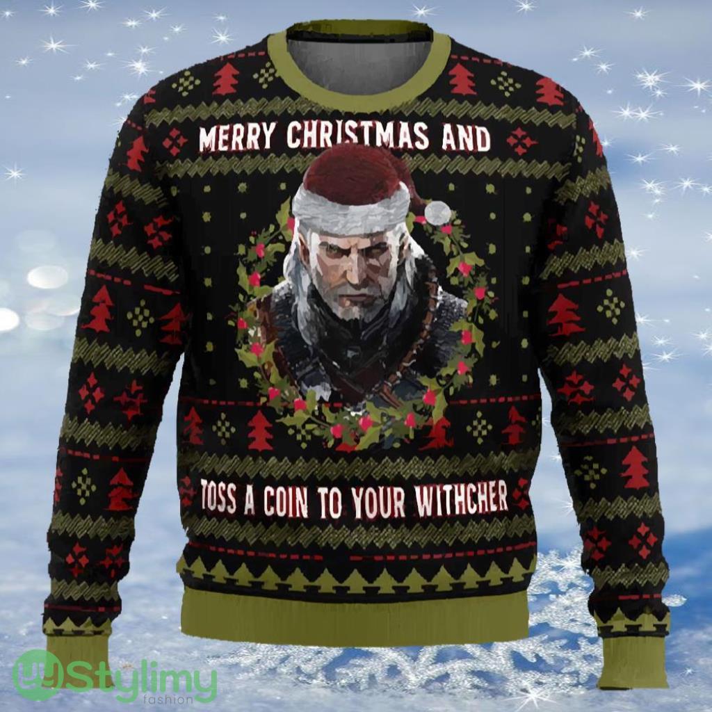 Merry Christmas and Toss a Coin The Witcher Ugly Christmas Sweater 3 Merry Christmas and Toss a Coin The Witcher Ugly Christmas Sweater Product Photo 1