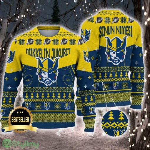 Mikkelin Jukurit Ugly Christmas Sweater Logo Custom Name Gift Fans