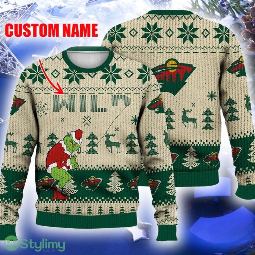 Minnesota Wild Ugly Christmas Sweater Grinch Custom Ice Hockey NHL Gift For Christmas Holidays Custom Name