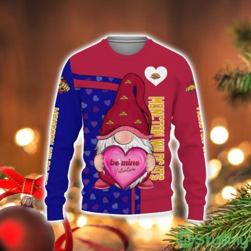 Moncton Wildcats Be Mine Valentine Gnomes With Valentine Football American Valentine Day 3D Sweater Holiday Gift Christmas Gift