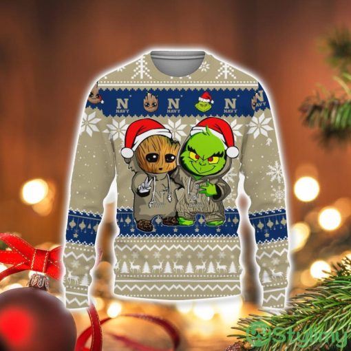 Navy Midshipmen Baby Groot And Grinch Best Friends Football American Ugly Christmas Sweater