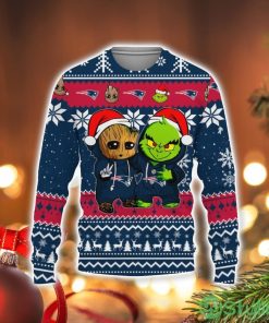 New England Patriots Baby Groot And Grinch Best Friends Football American Ugly Christmas Sweater Product Photo 1