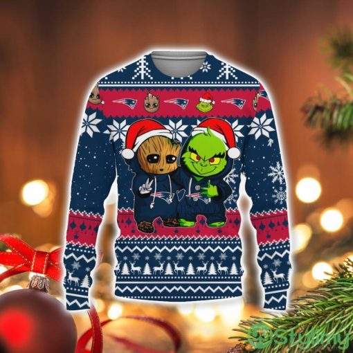 New England Patriots Baby Groot And Grinch Best Friends Football American Ugly Christmas Sweater