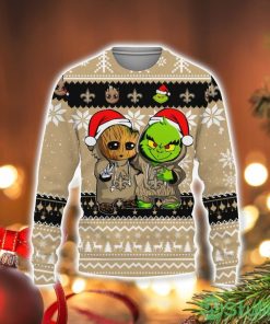 New Orleans Saints Baby Groot And Grinch Best Friends Football American Ugly Christmas Sweater Product Photo 1