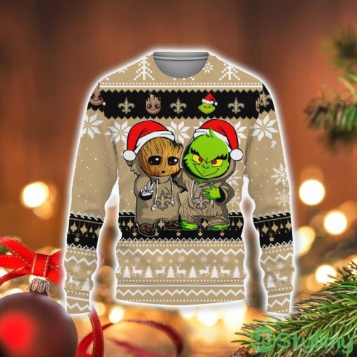New Orleans Saints Baby Groot And Grinch Best Friends Football American Ugly Christmas Sweater