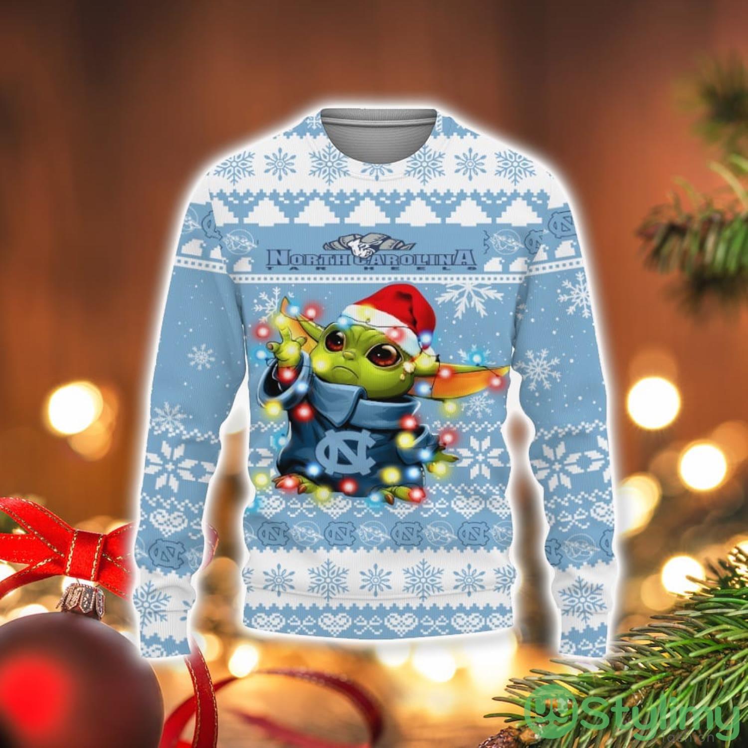 North Carolina Tar Heels Baby Yoda Star Wars Sports Football American Ugly Christmas Sweater 3 North Carolina Tar Heels Baby Yoda Star Wars Sports Football American Ugly Christmas Sweater Product Photo 1