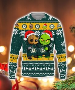Oakland Athletics Baby Groot And Grinch Best Friends Football American Ugly Christmas Sweater Product Photo 1